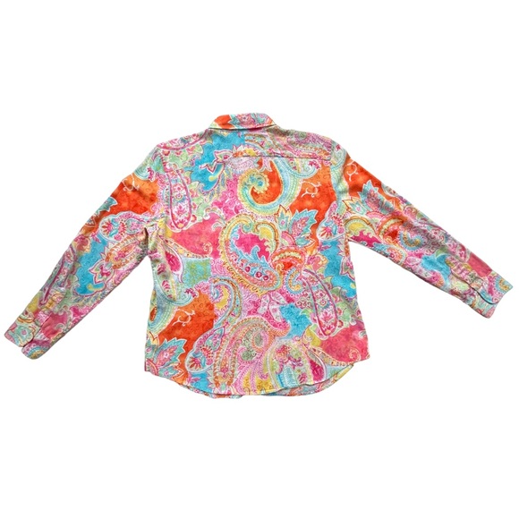 CHAPS By Ralph Lauren Women’s XL Pink Orange Paisley 100% Cotton Button Blouse - Picture 3 of 14